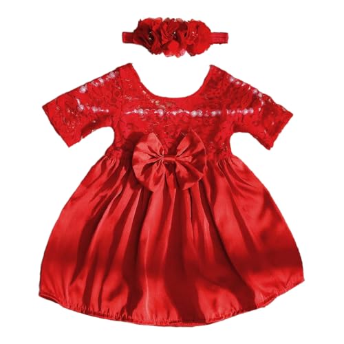 Fotoshooting-Set für Neugeborene, Spitze, Schleife, Kleid, Blume, Stirnband, Foto-Requisiten, Mädchen, Foto-Kostüm, Kleinkind-Fotoanzug, 2 Stück von スイムリー