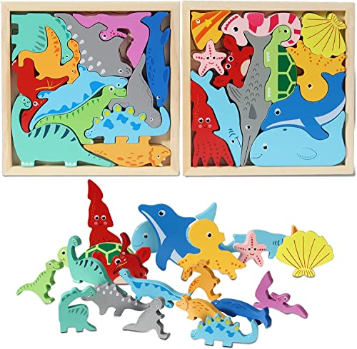 Holz Stapelbare Dinosaurier Spielzeug für Kinder 3-7 Jungen - Dinosaurier Spielzeug Marine Life Toys für 2 Jahre alt Junge Stapelspielzeug Geschenke für 3 4 5 Jahre alte Jungen von 通用