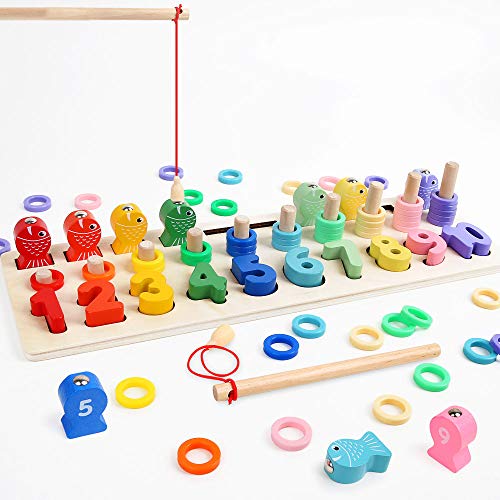 Veluoess Magnetisches Hölzernes Angelspiel Spielzeuge für Kinder, Montessori Lernspielzeug Kinder Sortieren Zählspiel Multifunktionale Lernspielzeug für Kinder von Veluoess