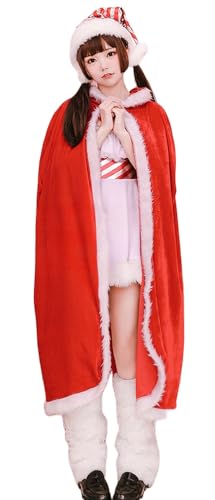 トクとユウ Mrs. Claus Santa Kostüm Weiß Weihnachtskostüm Neckholder Kleid Kostüm Set Damen Weihnachten Party Kleider (3 Stück Set + Umhang, XL) von トクとユウ