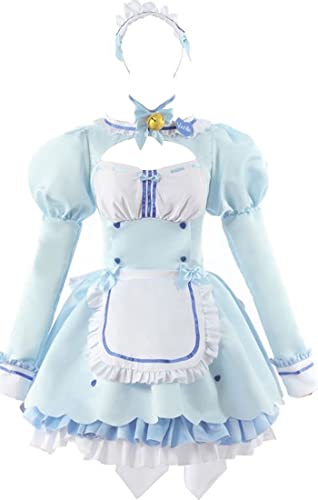 Nekopara Chocola Vanilla Cosplay Kostüm Anime Dienstmädchen Schürze Kleid Halloween Blau für Frauen (XX-Large, Blau) von 通用