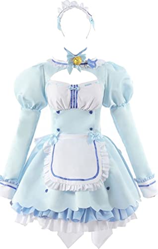 通用 Nekopara Chocola Vanille Cosplay Kostüm Anime Dienstmädchen Schürze Kleid Halloween Blau für Damen, Blau, XS von 通用