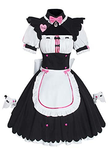 Nekopara Cosplay Kostüm Chocola Vanilla Maid Dress Gothic Lolita Pink Uniform Halloween Cat Girl Outfit (Sonderangefertigt, Rosa) von 通用