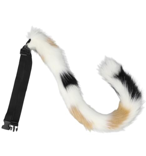 トクとユウ Niedliche Katzenschwanz-Ohr-Kopfbedeckung, Plüsch-Haarband, Kunstfellschwanz, Cosplay, Tier-Stirnband, Halloween, Party, Kostüm, Requisiten (Schwanz, Weiß, Braun, Schwarz), Einheitsgröße von トクとユウ