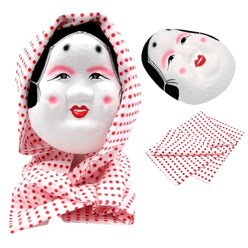 エクスペリエンスデザイン XP Design Hyottoko und Okame Masken aus Pappmaché (Hyottoko und Okame + Mame-shibori Set) (Okame + Mame-shibori (gepunktetes Handtuch)) von エクスペリエンスデザイン