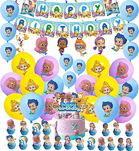 Bubble Guppies Geburtstag Deko Geburtstag Luftballons Alles Gute zum Geburtstag Girlande Tortentopper Hängen Wirbel Dekorationen Kuchendeko für Kinder Geburtstagsfeier Dekoration von 000
