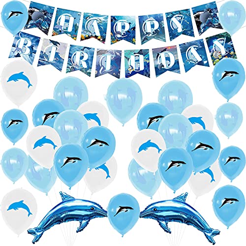 Delfin Geburtstag Deko Luftballons Alles Gute Zum Geburtstag Girlande Kindergeburtstag Aluminiumfolienballons Deko für Kinder Dolphin Thema Geburtstagsparty Dekorationen von 000