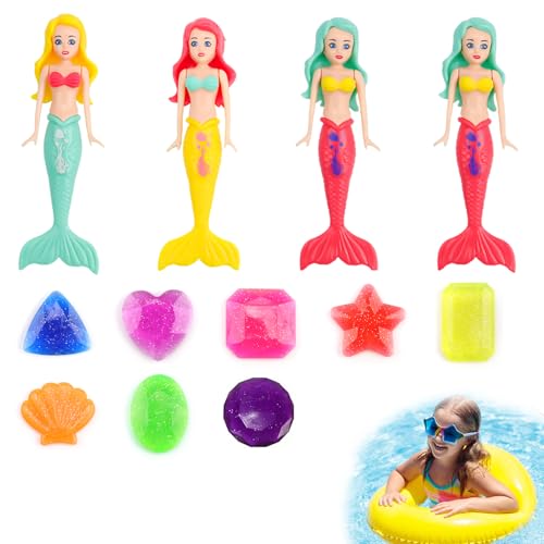 0XBIT Tauch Spielzeug für Kinder, 12 Stück Tauchspielzeug Sinken Schnell, Meerjungfrau Pool Spielzeug und Tauchsteine für Schatzsuche am Strand und Tauchtraining von 0XBIT