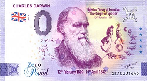 0 Euro Schein Charles Darwin · 0 Pfund Schein Großbritannien · Souvenir o Null Pound Banknote · Euro Souvenir GB von 2 EURO COMMEMORATIVI