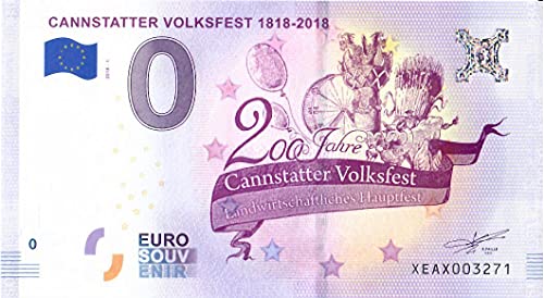 0 Euro Schein Deutschland 2018 · Cannstatter Volksfest · Stuttgart · Souvenir o Null € Banknote von 2 EURO COMMEMORATIVI
