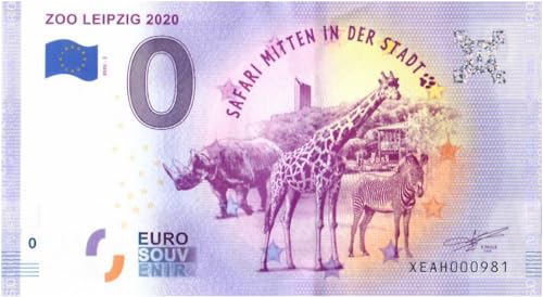 0 Euro Schein Deutschland 2020 · Zoo Leipzig · Safari Mitten in der Stadt · Souvenir o Null € Banknote von 2 EURO COMMEMORATIVI