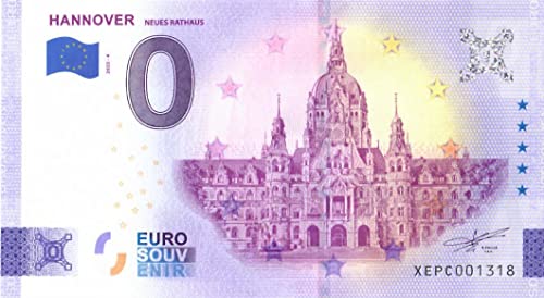 0 Euro Schein Deutschland · Hannover · Neues Rathaus · Souvenir o Null € Banknote von 2 EURO COMMEMORATIVI