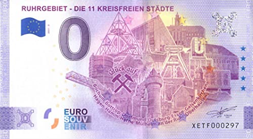 0 Euro Schein Deutschland · Ruhrgebiet · die 11 kreisfreien Städte · Glück auf · Souvenir o Null € Banknote von 2 EURO COMMEMORATIVI