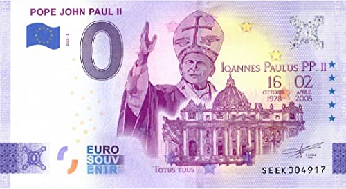 0 Euro Schein Italien · Papst Johannes Paul II · Pope John Paul II · Souvenir o Null € Banknote von 2 EURO COMMEMORATIVI