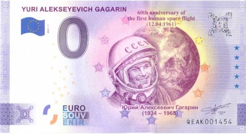 0 Euro Schein Gagarin · 60. Jahrestag des ersten bemannten Raumfluges · Souvenir o Null € Banknote von 2 EURO COMMEMORATIVI