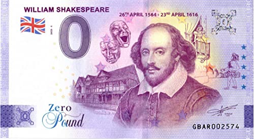 0 Euro Schein William Shakespeare · 0 Pfund Schein Großbritannien · Souvenir o Null Pound Banknote · Euro Souvenir GB von 2 EURO COMMEMORATIVI