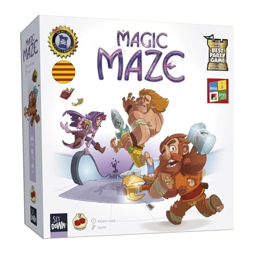 2Tomatoes Games | Magic Maze | kooperatives Brettspiel | Begleite einen Zauberer, Krieger, Elf und Zwerg auf einer kühnen Mission, stehle magische Gegenstände | 1-8 Spieler | ab 8 Jahren | Katalanisch von 2 Tomatoes Games