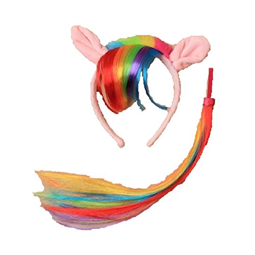 21Fashion Gay Pride Regenbogenschmuck Hüte Abzeichen Armband Perücke LGBT Parade Party Zubehör (Regenbogen-Pony-Band-Set) von 21Fashion