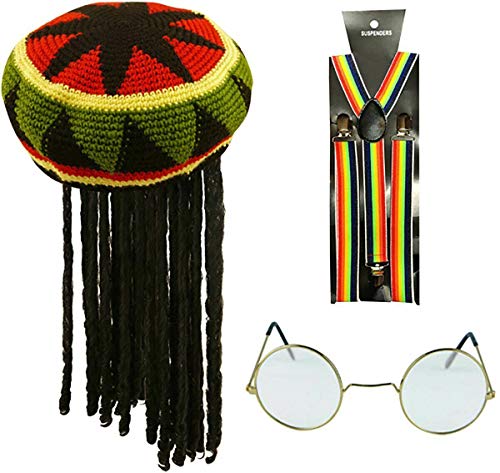 21Fashion Herren Regenbogen Hosenträger Brille Erwachsene Hut mit Haaren Kostüm Party Zubehör 3-teiliges Set OS 21Fashion Herren Regenbogen Hosenträger Brille Erwachsene Hut mit Haaren Kostüm Party Zubehör 3-teiliges Set OS von 21Fashion