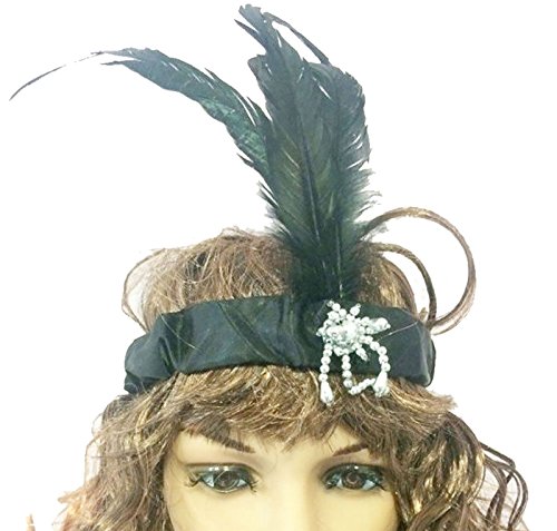 Damen Haarband mit Federn, Schwarz, 20er-Jahre-Stil, Kostümzubehör, Einheitsgröße von 21Fashion