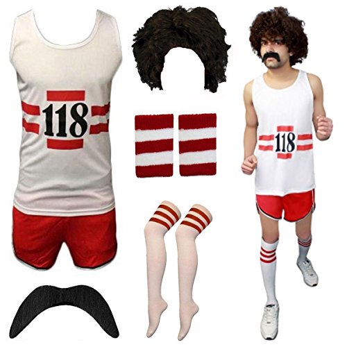 Womens 118 Marathon Retro Fancy Dress Costume Mens Vest, Short, Wig, Tash, Band and Socks Stag Do Set Medium Mens Womens 118 Marathon Retro Fancy Dress Costume Mens Vest, Short, Wig, Tash, Band and Socks Stag Do Set Medium Mens von 21Fashion