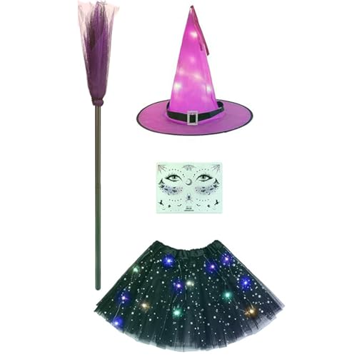 23GUANYI Hexenkostüm Mädchen, Halloween Kostüm Kinder mit Leuchtende Tüllrock und Hexen Hut und Hexenbesen für Mädchen 3-8 Jahr Halloween Cosplay Party 23GUANYI Hexenkostüm Mädchen, Halloween Kostüm Kinder mit Leuchtende Tüllrock und Hexen Hut und Hexenbesen für Mädchen 3-8 Jahr Halloween Cosplay Party von 23GUANYI