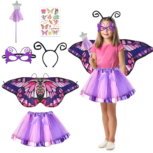 Schmetterling Kostüm Kinder, Karneval Kostüm Kinder Lila Tüllrock Mädchen mit Schmetterlingsflügel Haarreif Maske Feenstab Tattoos Schmetterlingskostüm Mädchen für Faschingskostüme kinder Cosplay Schmetterling Kostüm Kinder, Karneval Kostüm Kinder Lila Tüllrock Mädchen mit Schmetterlingsflügel Haarreif Maske Feenstab Tattoos Schmetterlingskostüm Mädchen für Faschingskostüme kinder Cosplay von 23GUANYI