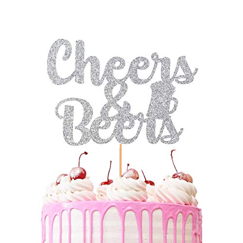 Tortenaufsatz "Cheers & Beers", Glitzer, Karton, Partydekoration, Kuchendekoration (Silber) von 3 LITTLE DESSERTS