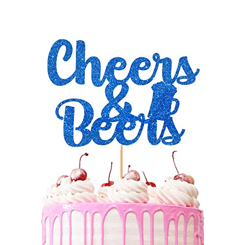 Tortenaufsatz "Cheers & Beers", glitzernd, Karton, Partydekoration, Blau von 3 LITTLE DESSERTS