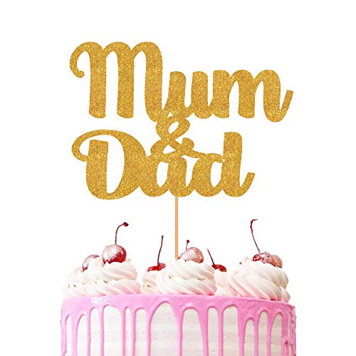 Tortenaufsatz mit Aufschrift "Mum & Dad", Glitzer, Karton, Partydekoration, Grün von 3 LITTLE DESSERTS
