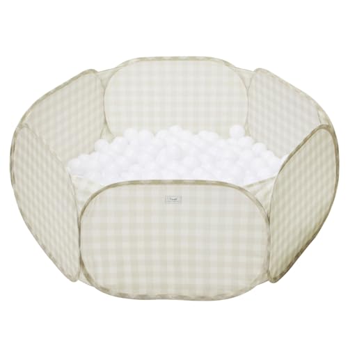 3 Sprouts – Bällebad für Babys und Kinder – Sicheres Bällebad für Babys ab 3 Jahren – Für den Innenbereich (Bälle Nicht im Lieferumfang enthalten) - Beige (Gingham Beige) von 3 Sprouts