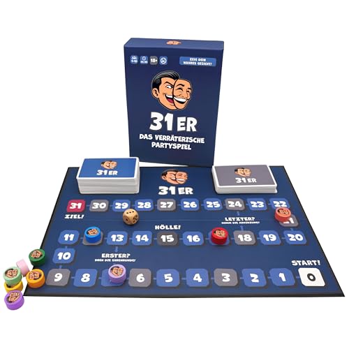31er® Das Verräterische Partyspiel – Lustiges Brettspiel für Erwachsene ab 18 – Partyspiel mit 150 Minispielen und Aufgaben – Perfekt für Party, Geburtstag, Silvester, Spieleabend & JGA von 31er
