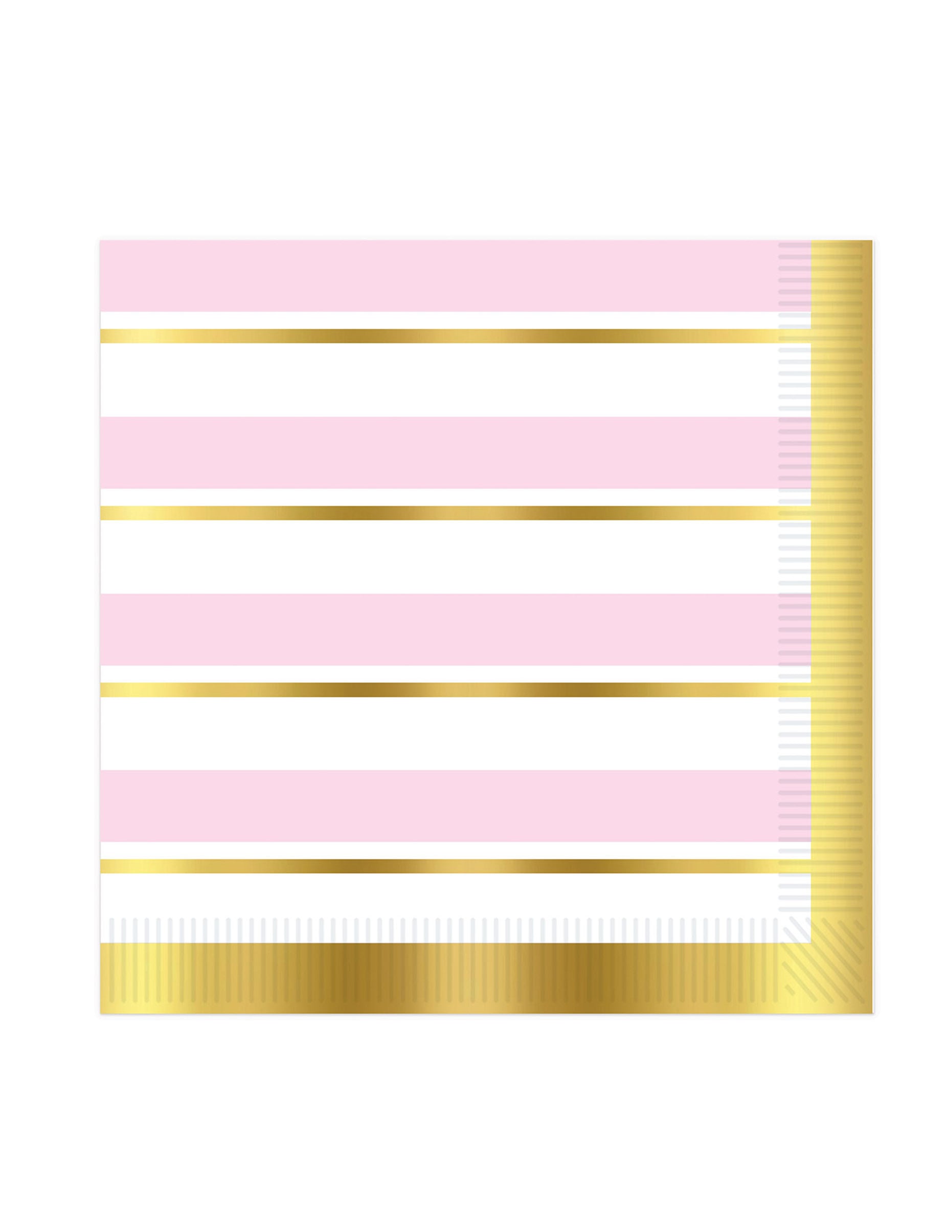 16 Servietten aus Papier Pink Weiß Gestreift 33 x 33 cm Gold von 360 DEGREES