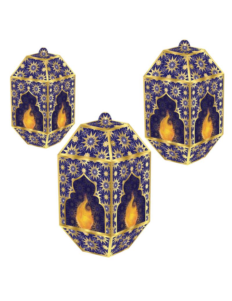 3 Eid Mubarak Papierlaternen blau + gold 20, 24 + 28 cm Hängedeko von 360 DEGREES