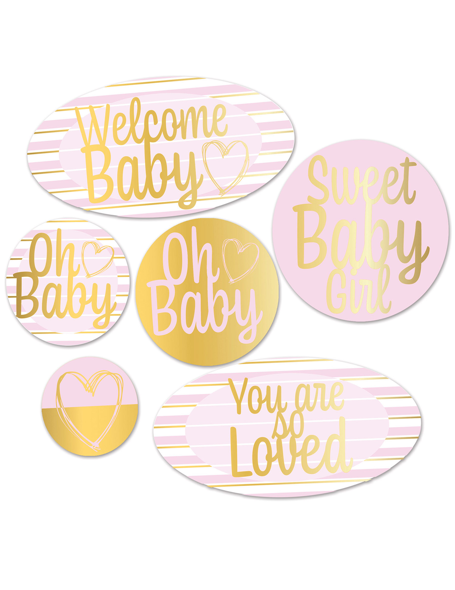 6 Pappdekorationen Welcome Baby Rosa und Gold Babyparty 6 Pappdekorationen Welcome Baby Rosa und Gold Babyparty von 360 DEGREES