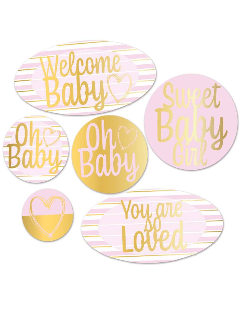 6 Pappdekorationen Welcome Baby Rosa und Gold Babyparty 6 Pappdekorationen Welcome Baby Rosa und Gold Babyparty von 360 DEGREES