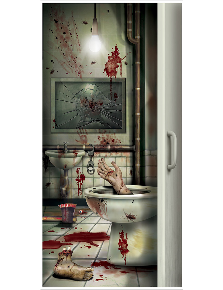 Blutiges Badezimmer Tür-Poster Halloween Party-Deko bunt 76x152cm von 360 DEGREES