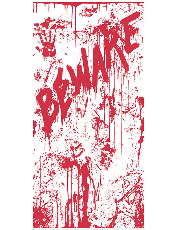 Blutiges Tür-Poster Beware Halloween Party-Deko bunt 76x152cm von 360 DEGREES