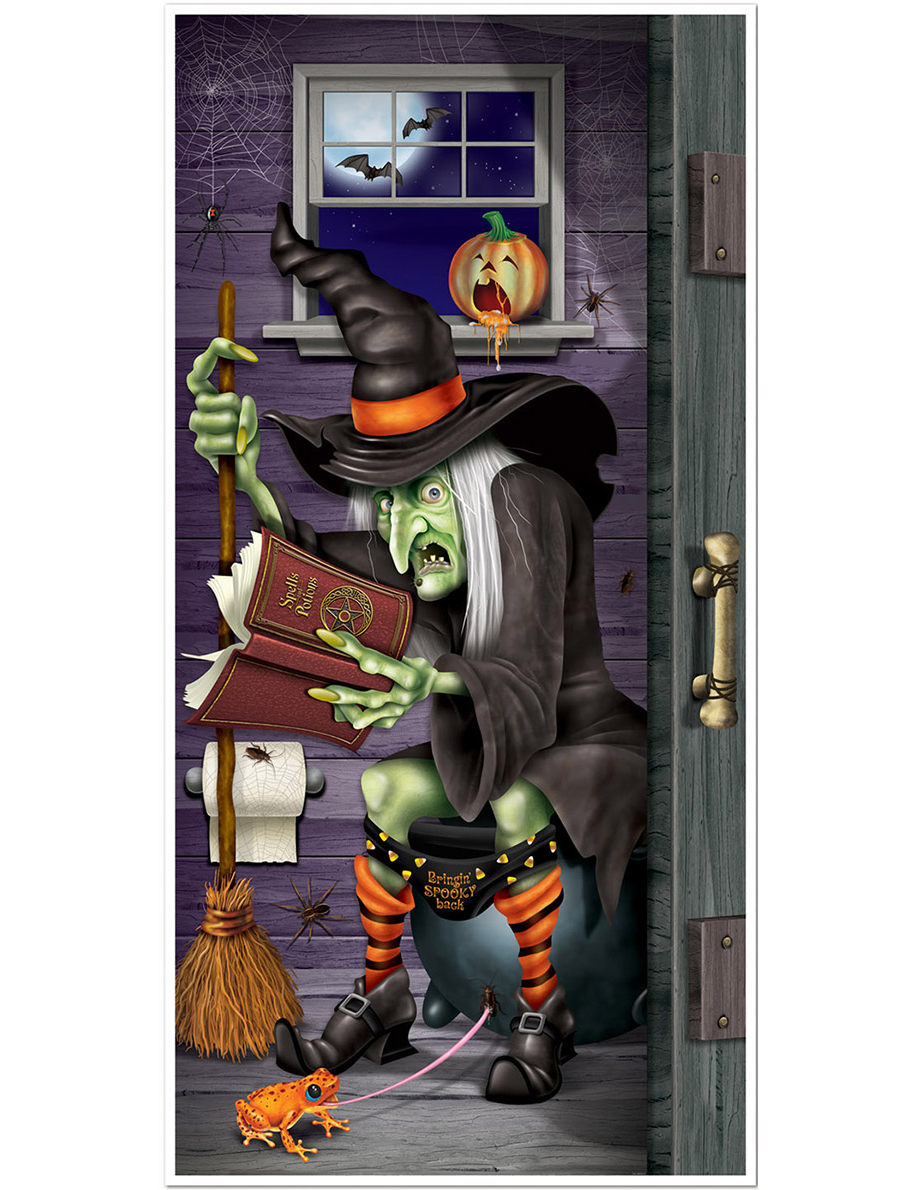 Fiese Hexe WC Tür-Poster Halloween Party-Deko bunt 76x152cm von 360 DEGREES