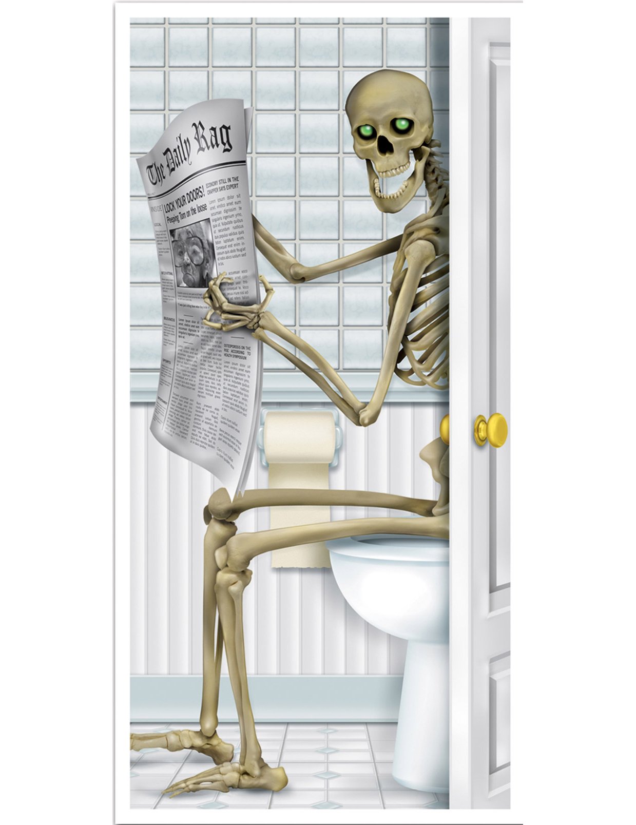 Grinsendes Skelett WC Tür-Poster Halloween Party-Deko beige-weiss 76x152cm von 360 DEGREES