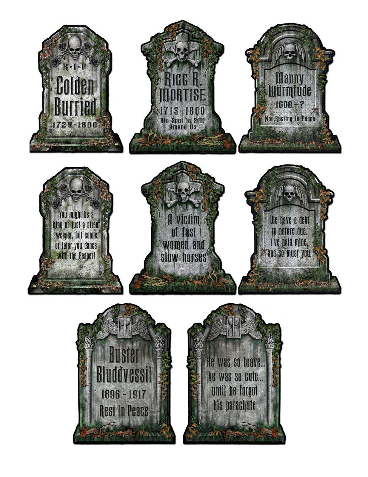 Gruselige Friedhof Grabsteine Skelett Halloween Party-Deko Set grau 30x41cm 4 Stück von 360 DEGREES