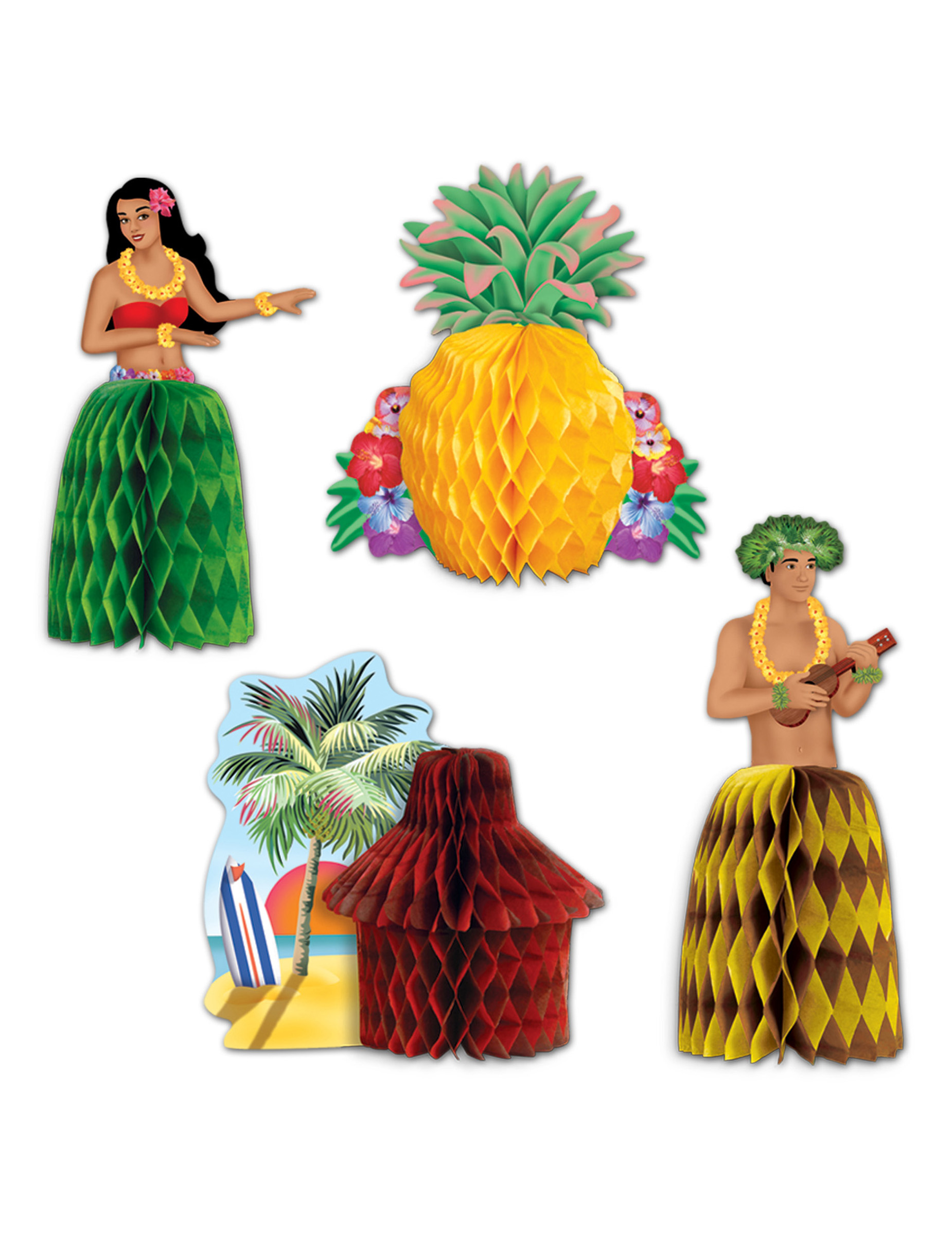 Hawaii-Pappaufsteller Hawaiiparty-Tischdeko 4 Stück bunt von 360 DEGREES