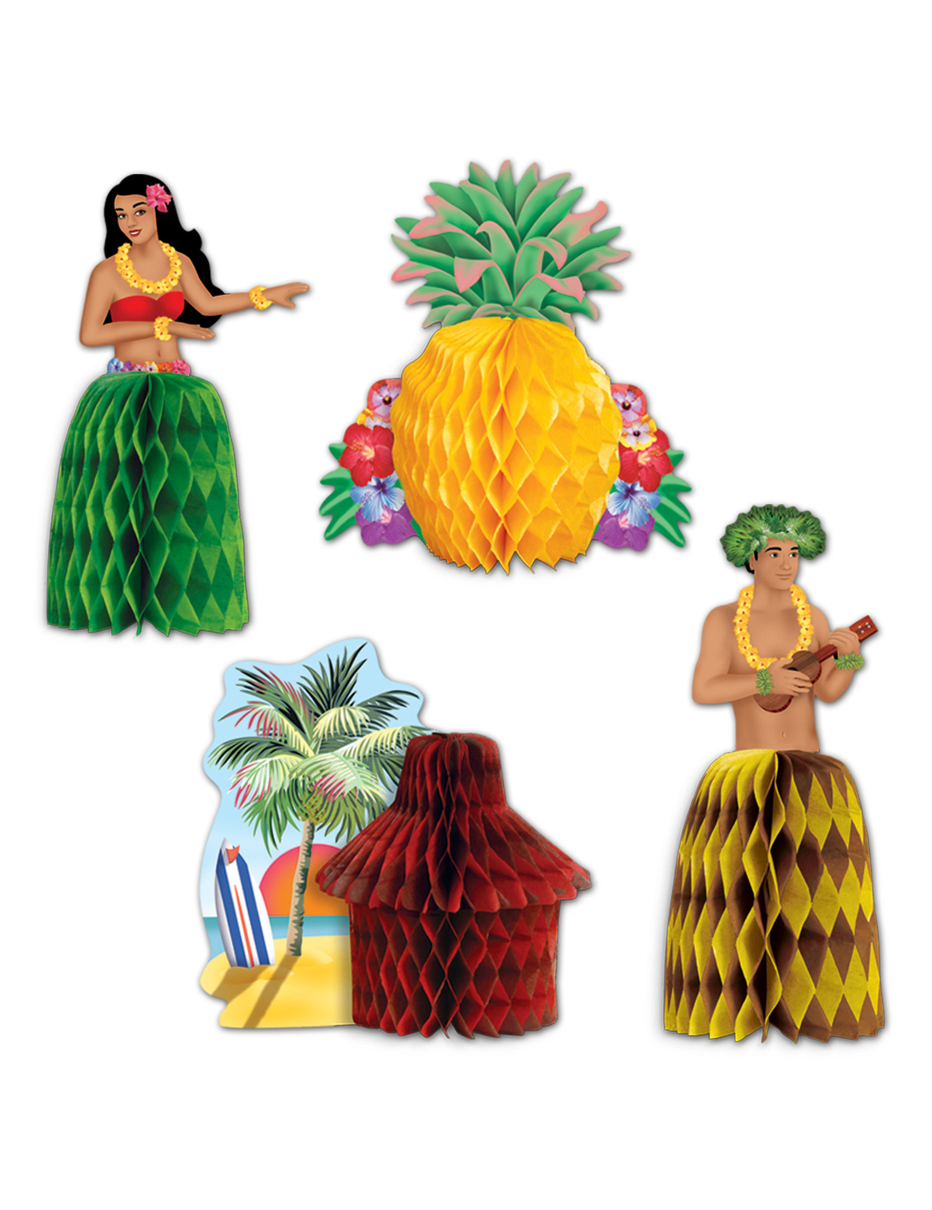 Hawaii-Pappaufsteller Hawaiiparty-Tischdeko 4 Stück bunt Hawaii-Pappaufsteller Hawaiiparty-Tischdeko 4 Stück bunt von 360 DEGREES
