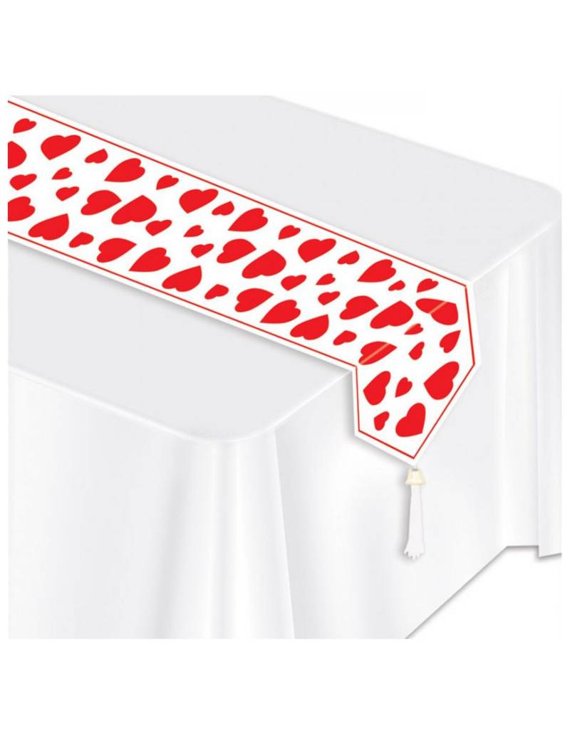 Herz-Tischläufer Partydeko Valentinstag rot-weiss 28 cm x 1,82 m von 360 DEGREES