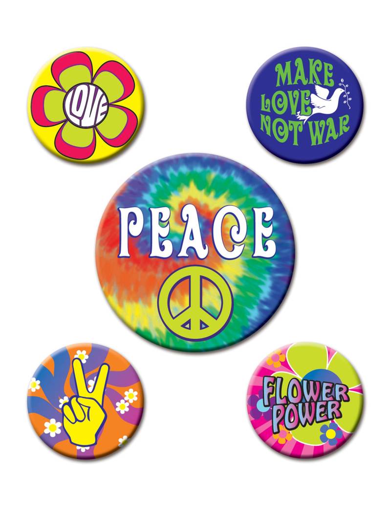 Hippie-Abzeichen-Set 5 Stück bunt 3,5 und 6cm von 360 DEGREES