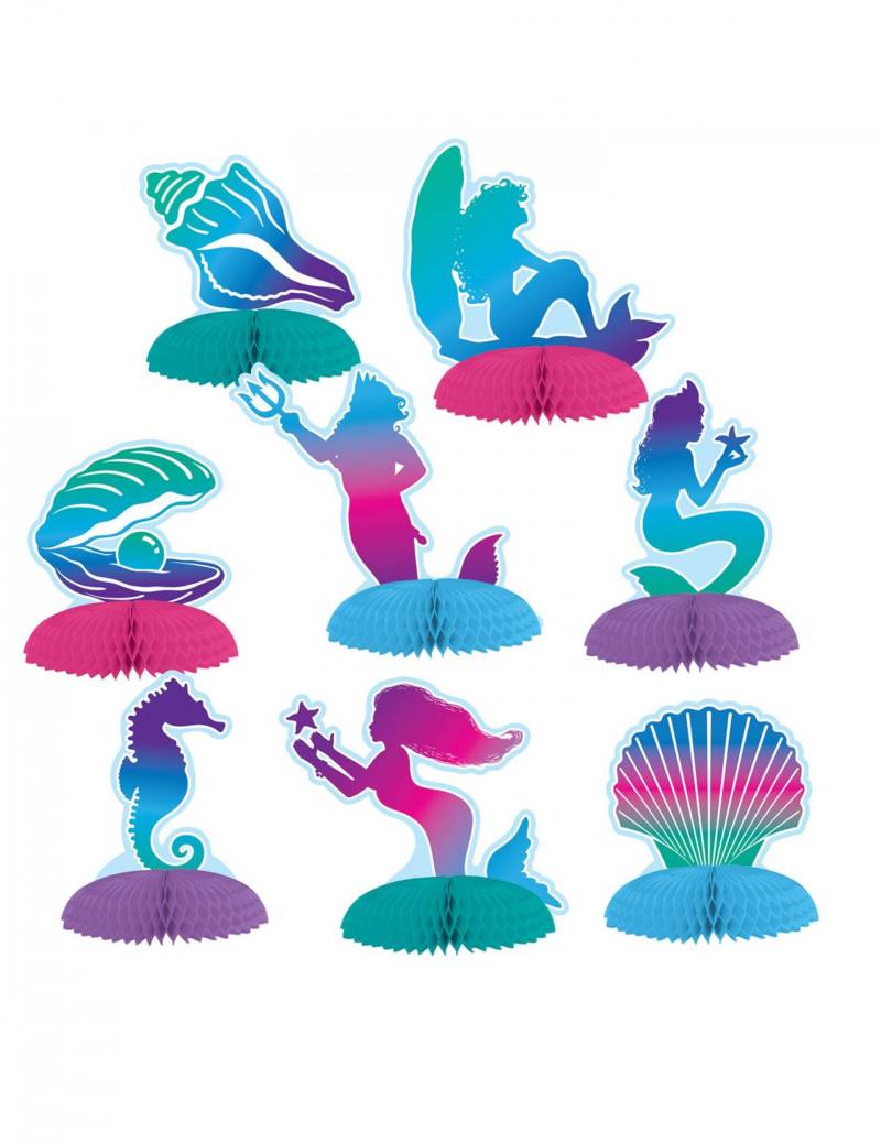 Meerjungfrauen-Papierdekorationen 8 Stück bunt 7 - 10 cm von 360 DEGREES