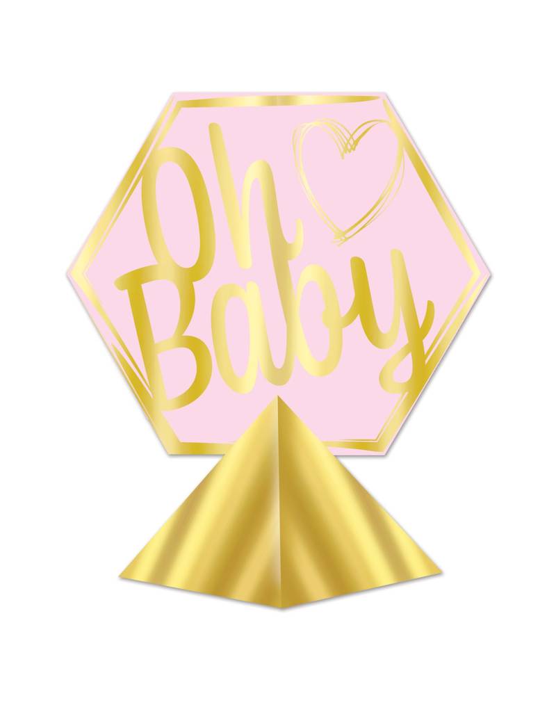 Tischaufsteller Oh Baby Rosa und Gold 29 x 26 cm Babyparty von 360 DEGREES