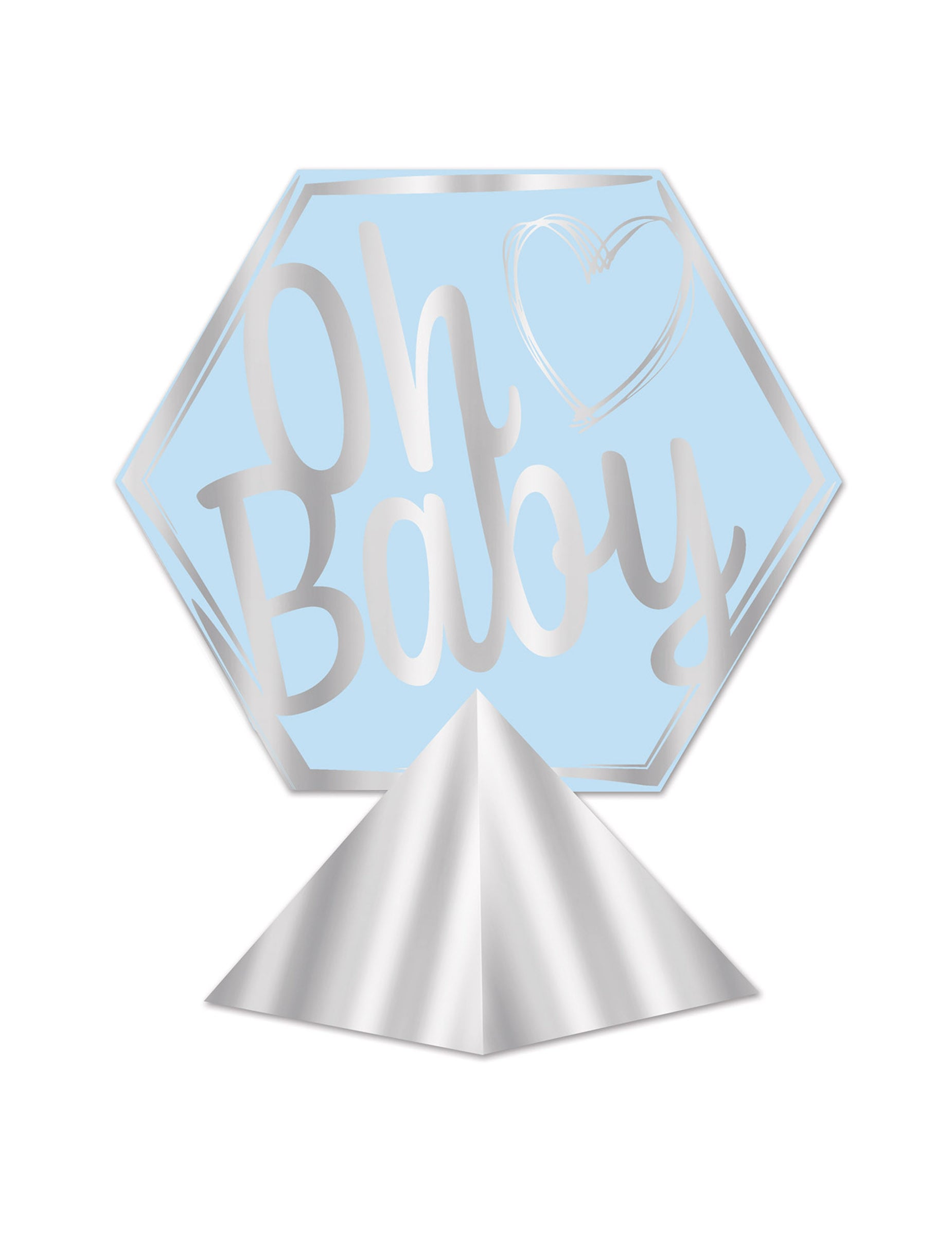 Tischaufsteller Oh Baby blau silber 29 x 26 cm für Babyparty von 360 DEGREES