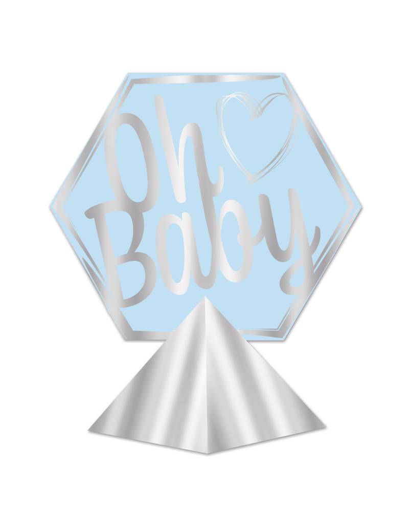 Tischaufsteller Oh Baby blau silber 29 x 26 cm für Babyparty von 360 DEGREES
