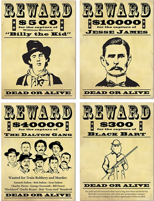 Wanted Plakat Wanddeko 4-teilig gelb-schwarz 39x29cm Wanted Plakat Wanddeko 4-teilig gelb-schwarz 39x29cm von 360 DEGREES